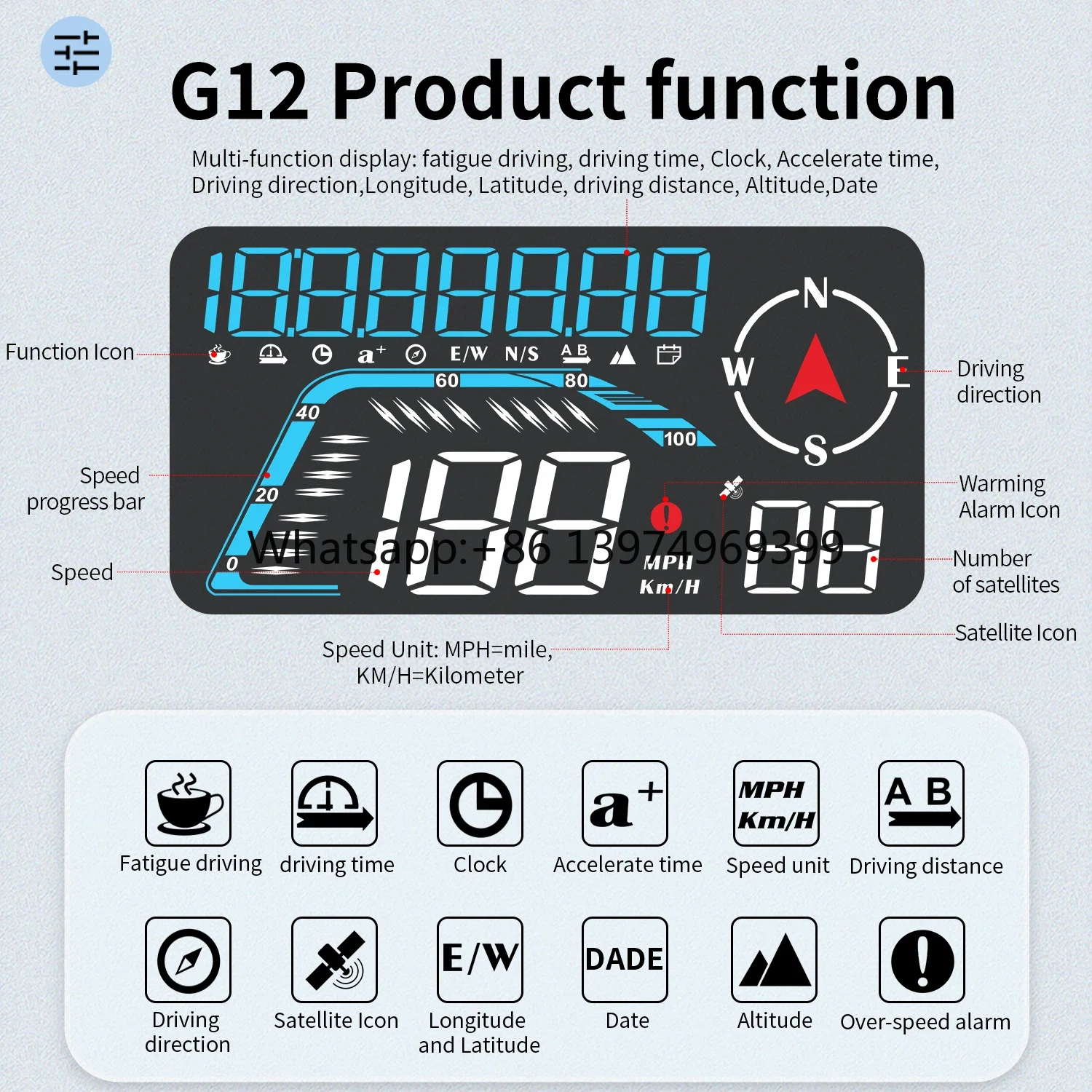 Car Hud Head Up Display Gps - Head Up Display (HUD) GPS G12