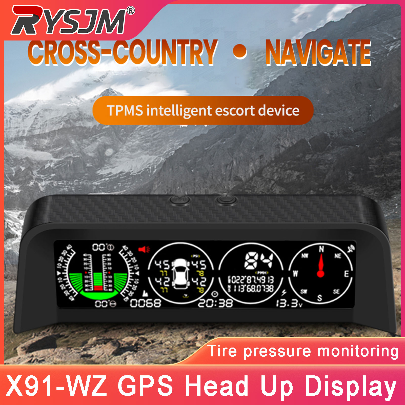 Car Heads Up Display Navigation - X91-WZ GPS TPMS Monitor Ban Inclinometer