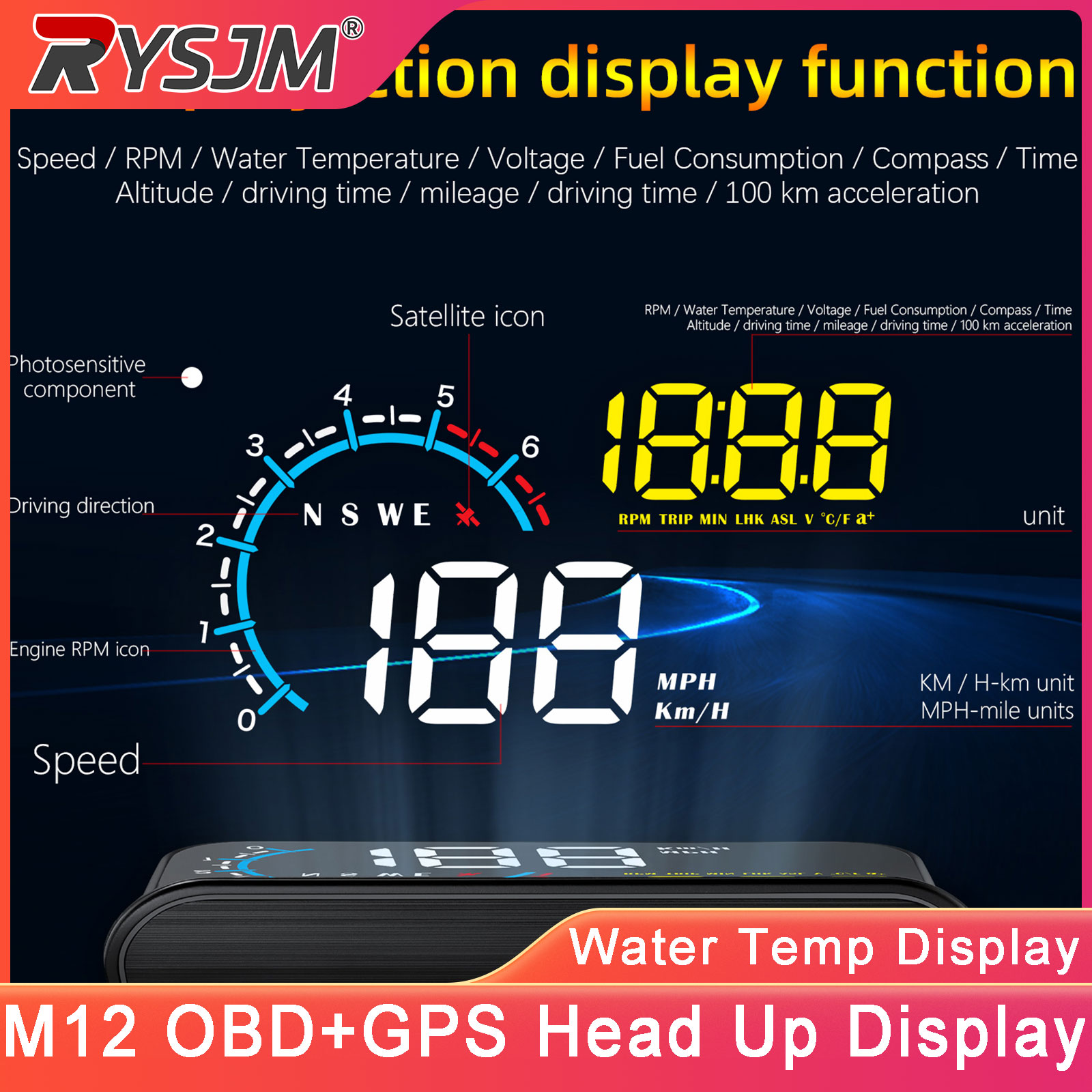 M12 OBD2 + GPS HUD Head Up Dis - Obd2 Hud Speedometer Projector ulasan dan harga