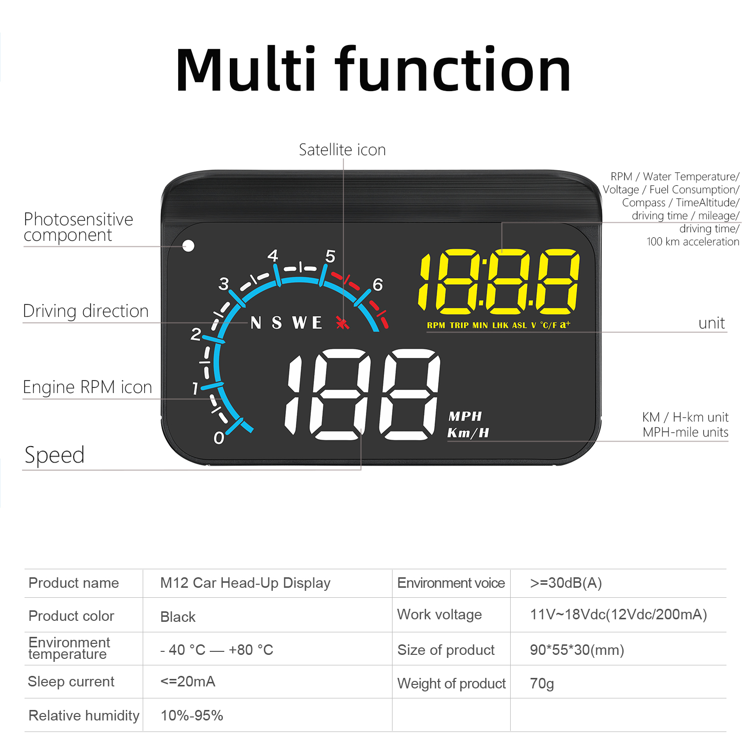 M12 OBD2 + GPS HUD Head Up Dis - Obd2 Hud Speedometer Projector ulasan dan harga