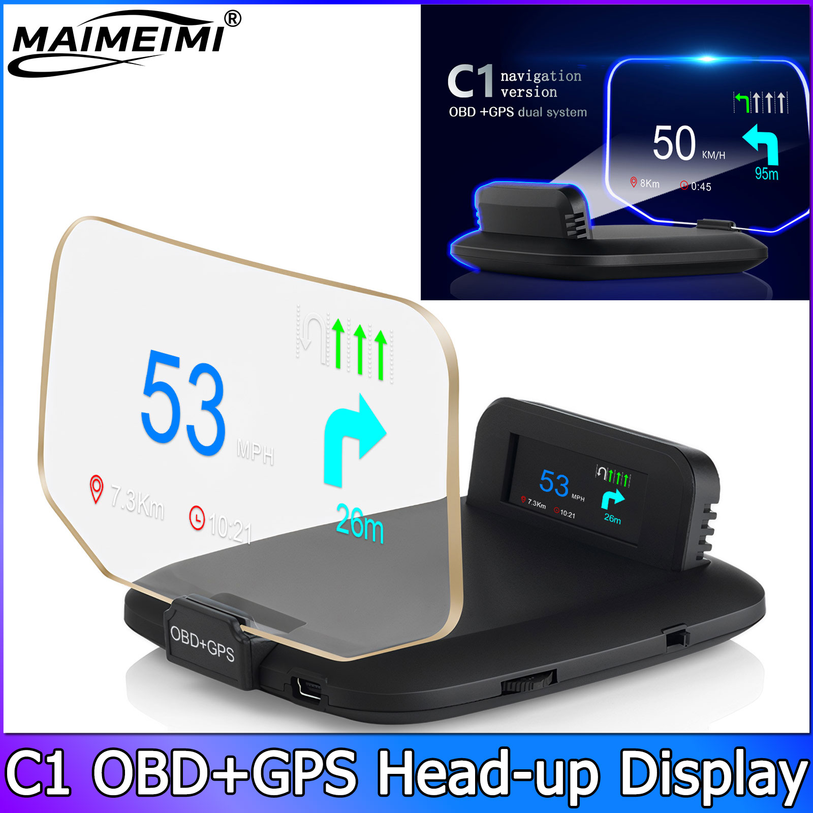 Proyektor Navigasi Mobil QC C1 - Obd2 Hud Speedometer Projector ulasan dan harga