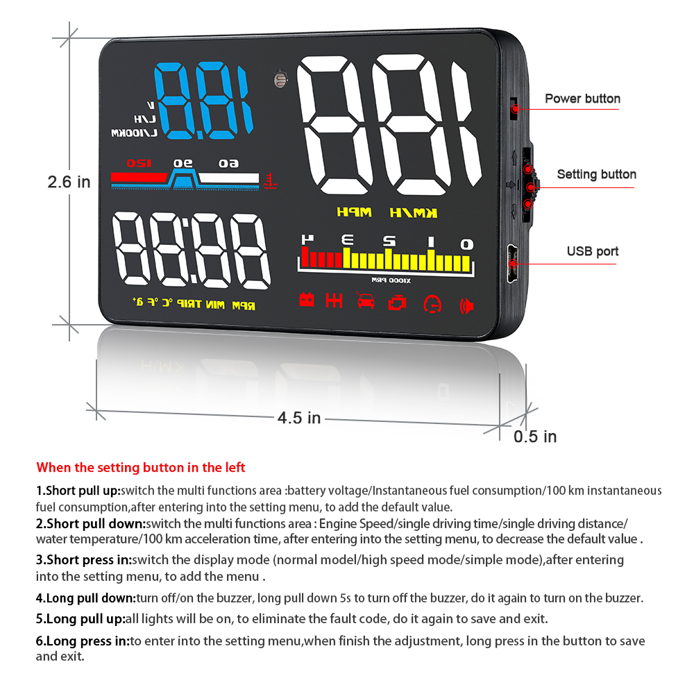 D5000 OBD HUD Tampilan Digital - Hud Obd2 Multi Function Alarm ulasan dan harga